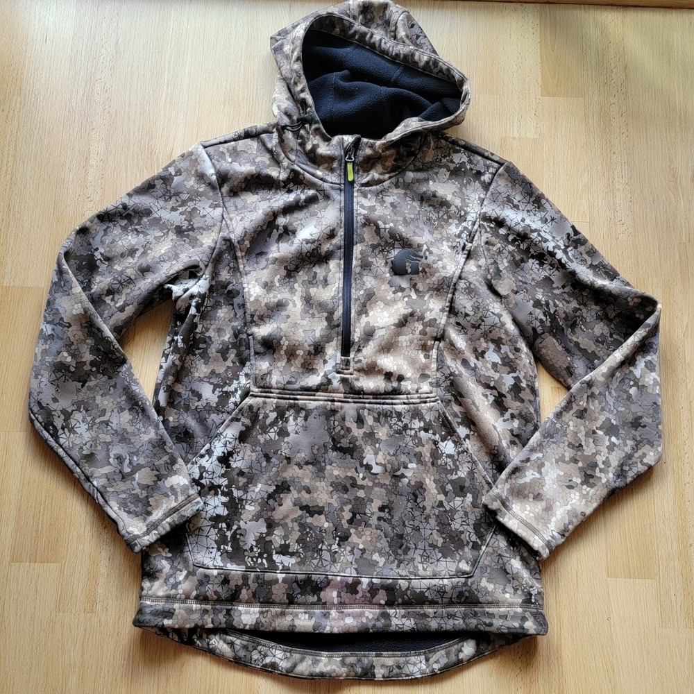 Gator Waders Mens Camo Performance Hoodie Quarter Zip Fleece Lined Brown Medium